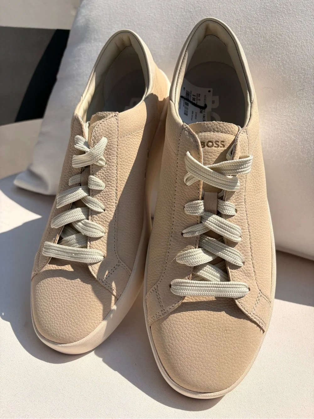 BOSS Men's Beige Leather Low-Top Sneakers
